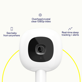 close up on nanit camera - see baby from anywhere. overhead crystal clear 1080p video, real-time sleep tracking + alerts